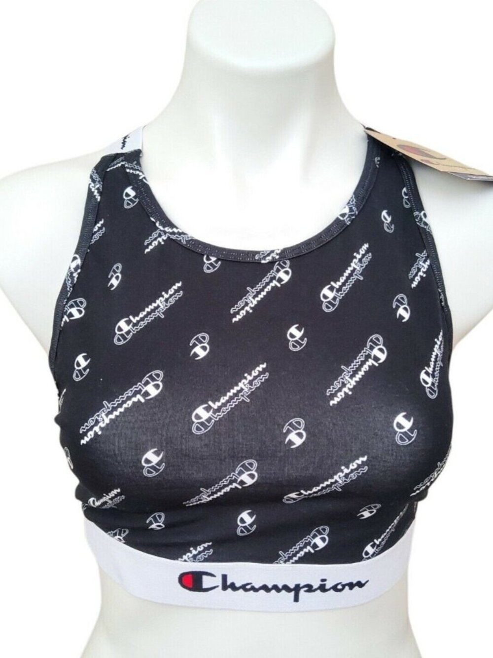 Champion Womens Wireless Sports Bra Size Large Black Script Logo Activewear NWT